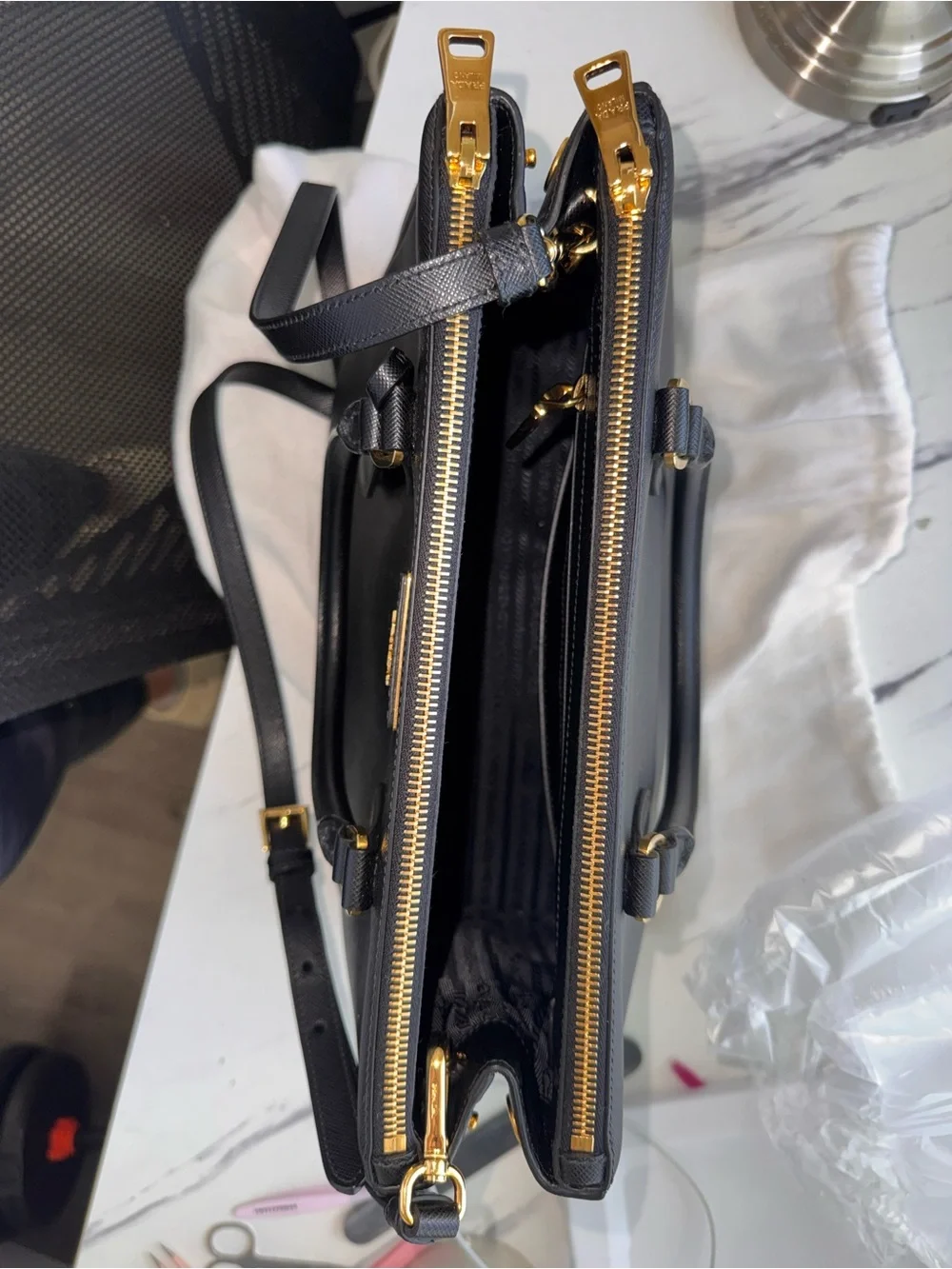 Prada Galleria Black Saffiano with Gold Hardware